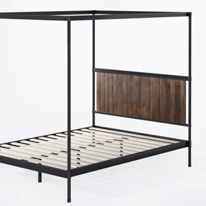 Wesley Metal and Wood Canopy Platform Bed