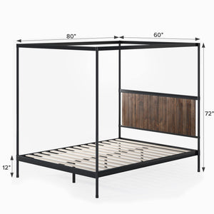 Wesley Metal and Wood Canopy Platform Bed
