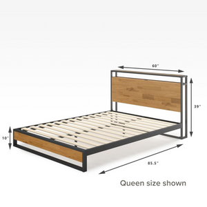 Suzanne Metal and Wood Platform Bed Frame with Headboard Shelf and USB Port